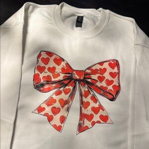 Gildan White Sweatshirt with Red Heart Bow Design